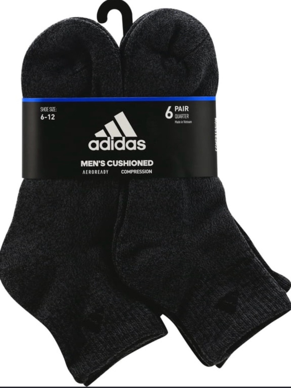 adidas Men's Cushion Aeroready Compression Socks - Black (6-Pack)